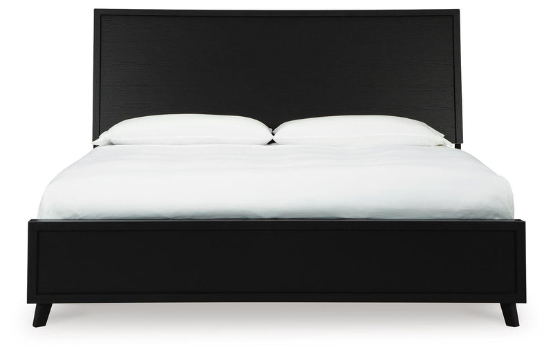 Danziar King Panel Bed, Dresser, Mirror and 2 Nightstands in Black - PKG015914
