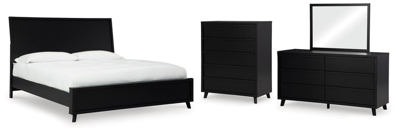Danziar King Panel Bed, Dresser, Mirror and Chest in Black - PKG015917