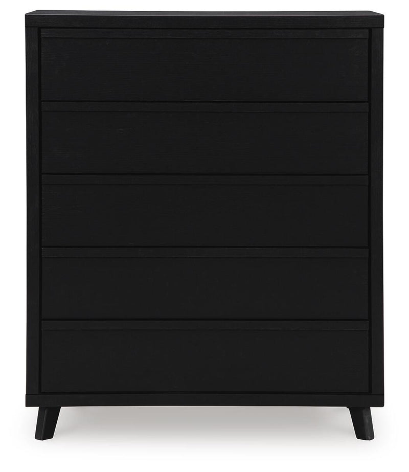 Danziar King Panel Bed, Dresser, Mirror and Chest in Black - PKG015917