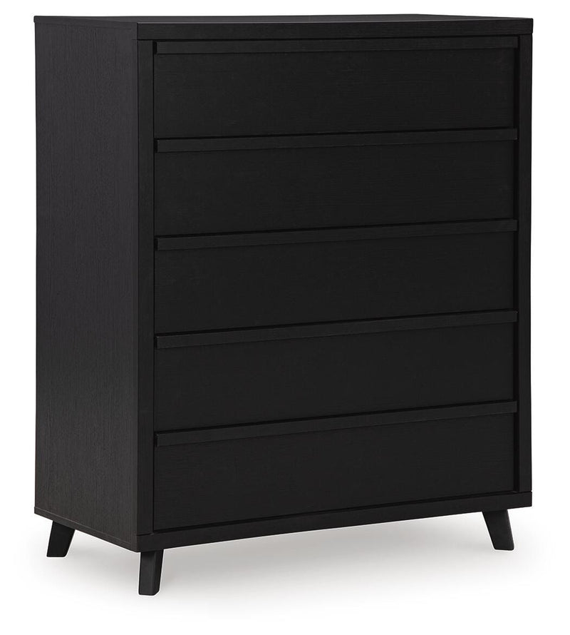Danziar King Panel Bed, Dresser, Mirror and Chest in Black - PKG015917