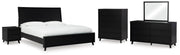Danziar King Panel Bed, Dresser, Mirror, Chest and Nightstand in Black - PKG015918