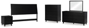 Danziar King Panel Headboard, Dresser, Mirror, Chest and Nightstand in Black - PKG016026