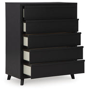 Danziar King Panel Headboard, Dresser, Mirror, Chest and Nightstand in Black - PKG016026