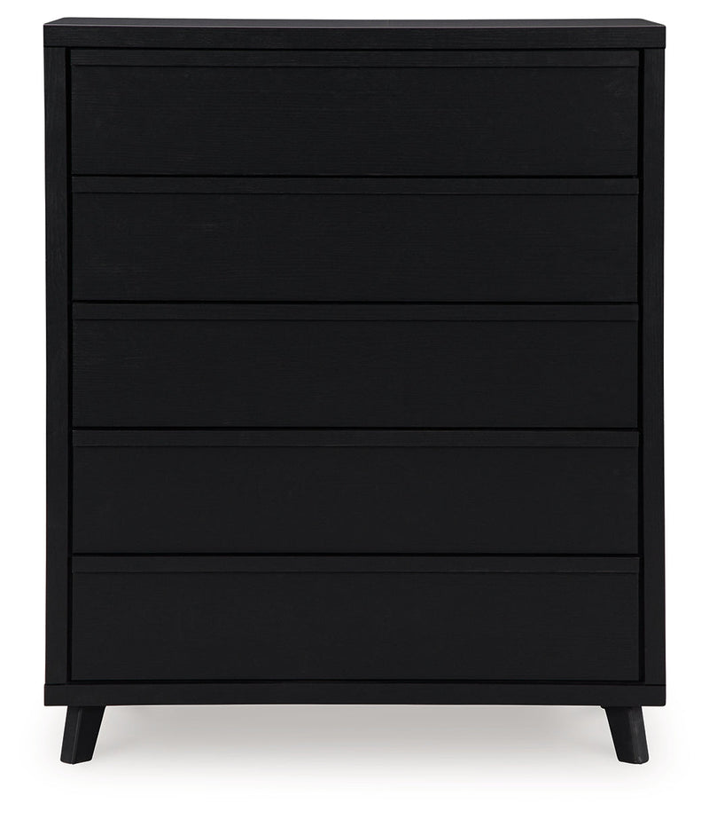 Danziar King Panel Headboard with Mirrored Dresser and Chest in Black - PKG016025