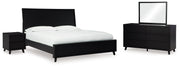 Danziar Queen Panel Bed with Mirrored Dresser and Nightstand in Black - PKG015892