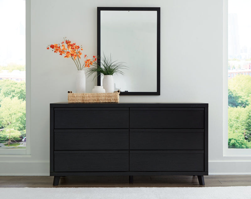 Danziar Queen Panel Bed with Mirrored Dresser, Chest and 2 Nightstands in Black - PKG015891