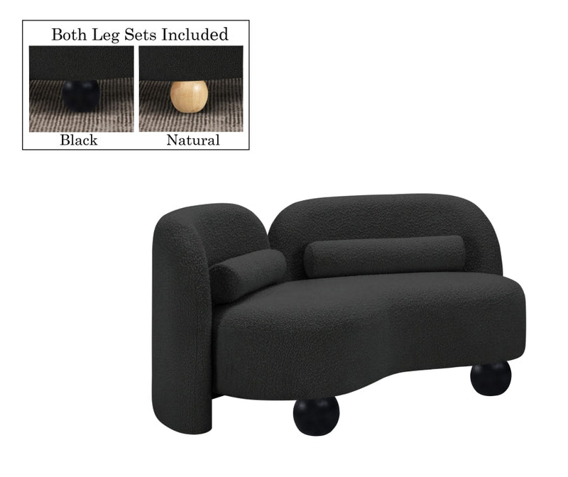 Daphne 64" Boucle Fabric Upholstered Loveseat in Black - 44003Black-L