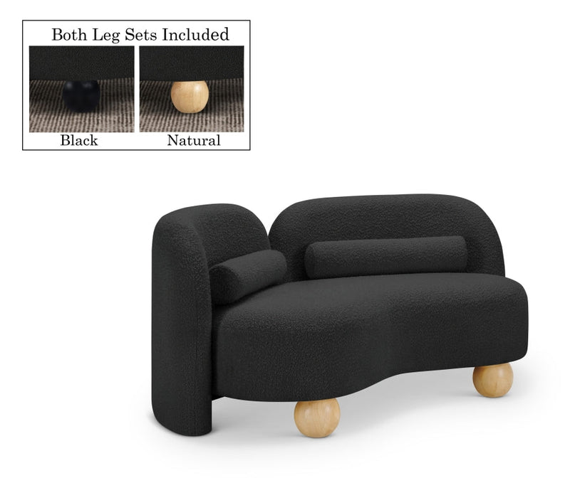 Daphne 64" Boucle Fabric Upholstered Loveseat in Black - 44003Black-L