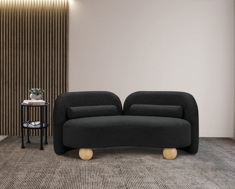 Daphne 64" Boucle Fabric Upholstered Loveseat in Black - 44003Black-L