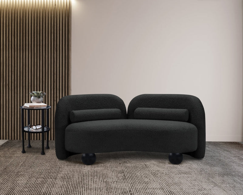 Daphne 64" Boucle Fabric Upholstered Loveseat in Black - 44003Black-L