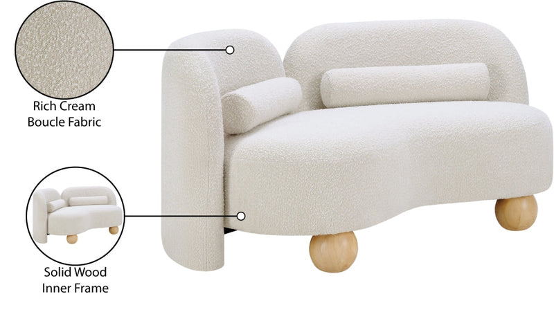 Daphne 64" Boucle Fabric Upholstered Loveseat in Cream - 44003Cream-L