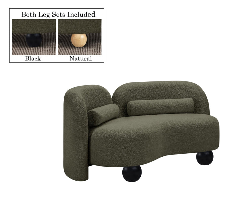 Daphne 64" Boucle Fabric Upholstered Loveseat in Olive - 44003Olive-L