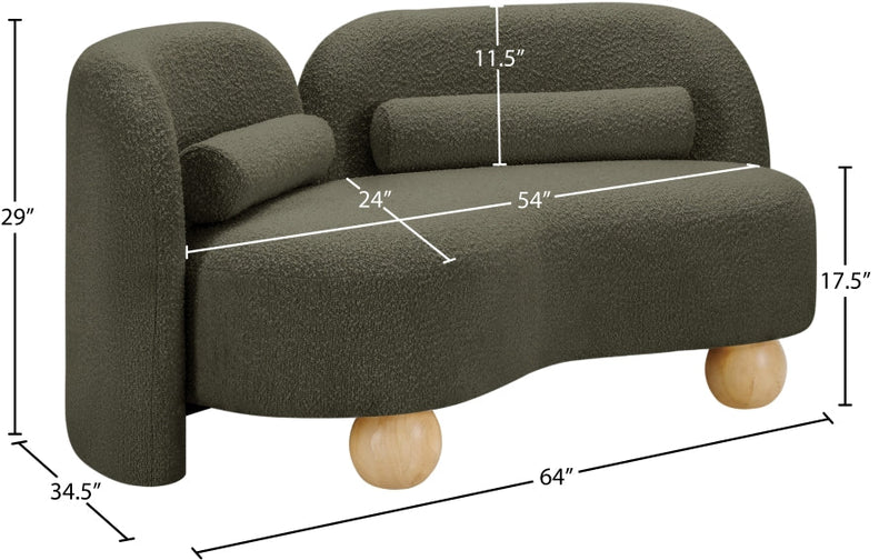 Daphne 64" Boucle Fabric Upholstered Loveseat in Olive - 44003Olive-L