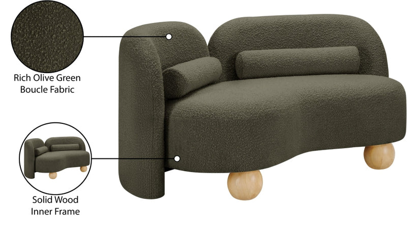 Daphne 64" Boucle Fabric Upholstered Loveseat in Olive - 44003Olive-L