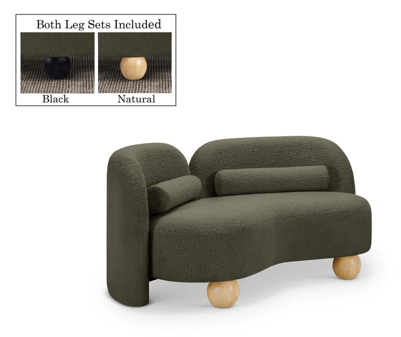 Daphne 64" Boucle Fabric Upholstered Loveseat in Olive - 44003Olive-L