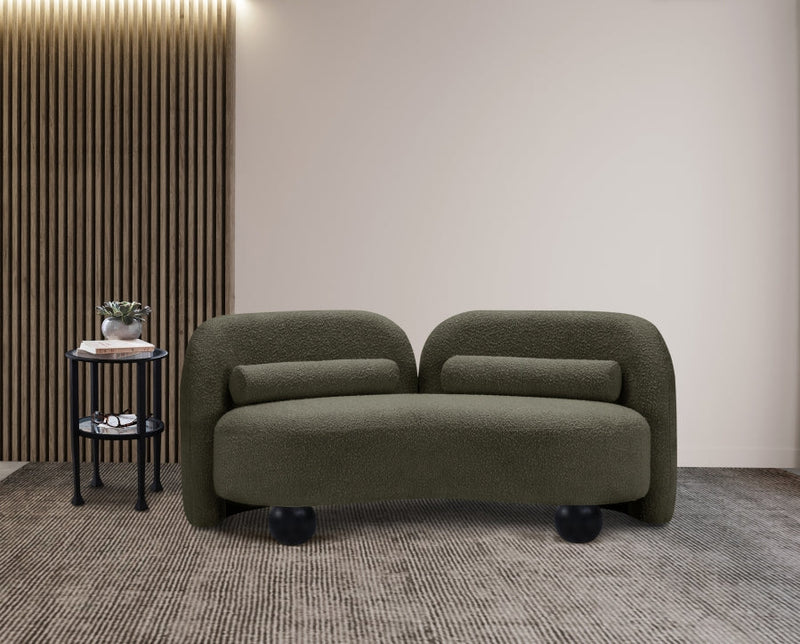 Daphne 64" Boucle Fabric Upholstered Loveseat in Olive - 44003Olive-L
