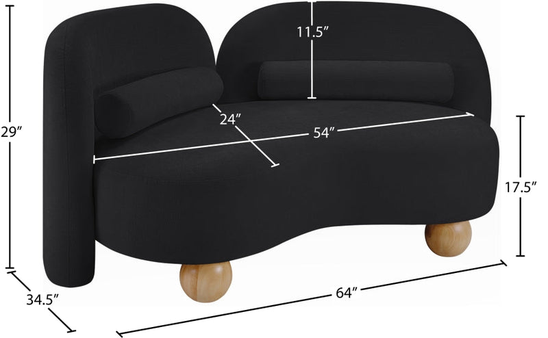 Daphne 64" Chenille Fabric Upholstered Loveseat in Black - 44001Black-L