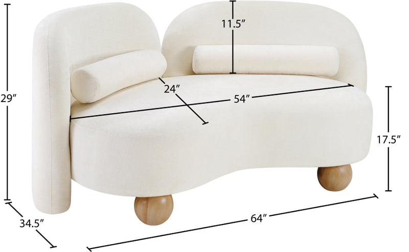 Daphne 64" Chenille Fabric Upholstered Loveseat in Cream - 44001Cream-L