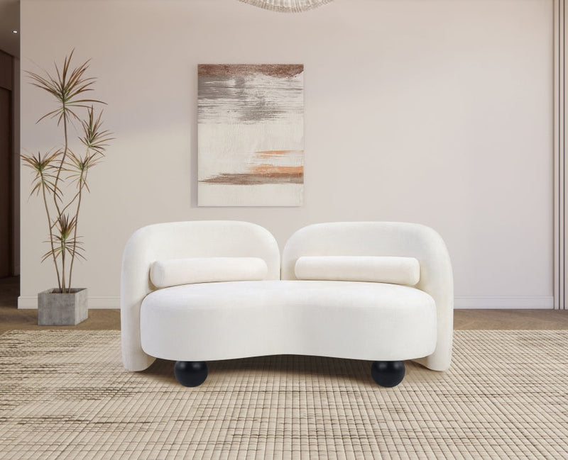 Daphne 64" Chenille Fabric Upholstered Loveseat in Cream - 44001Cream-L