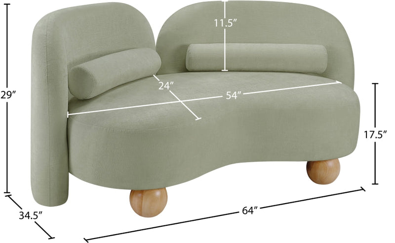 Daphne 64" Chenille Fabric Upholstered Loveseat in Mint - 44001Mint-L