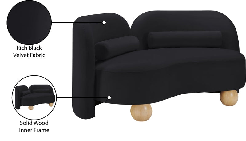 Daphne 64" Velvet Upholstered Loveseat in Black - 44002Black-L