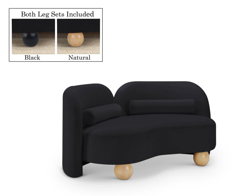 Daphne 64" Velvet Upholstered Loveseat in Black - 44002Black-L