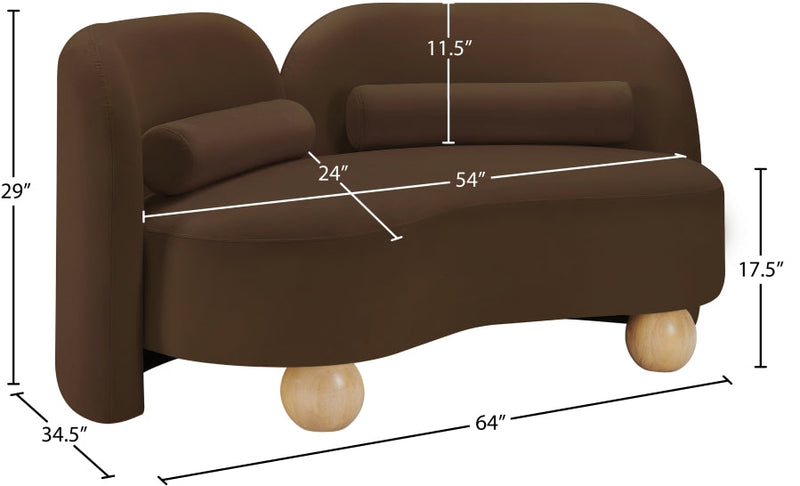 Daphne 64" Velvet Upholstered Loveseat in Brown - 44002Brown-L