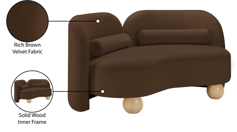 Daphne 64" Velvet Upholstered Loveseat in Brown - 44002Brown-L
