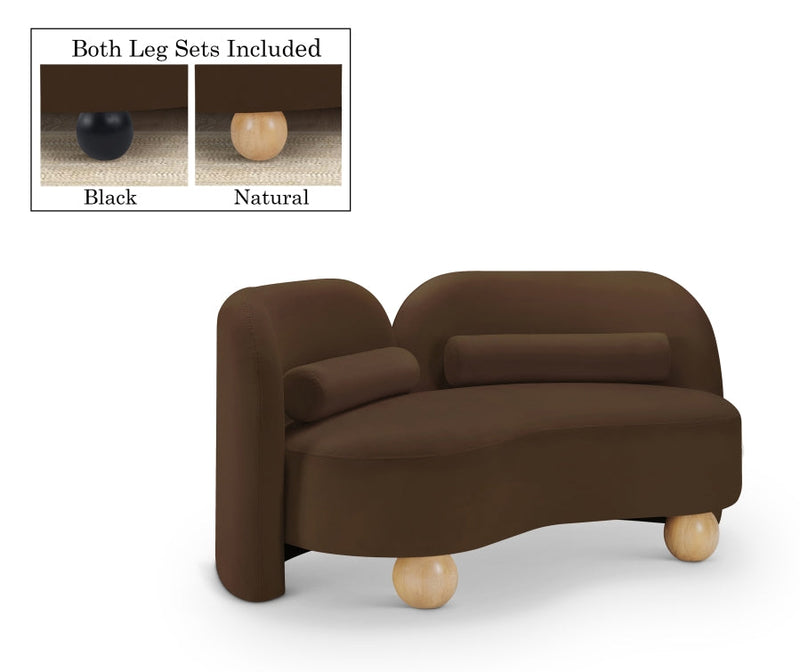 Daphne 64" Velvet Upholstered Loveseat in Brown - 44002Brown-L