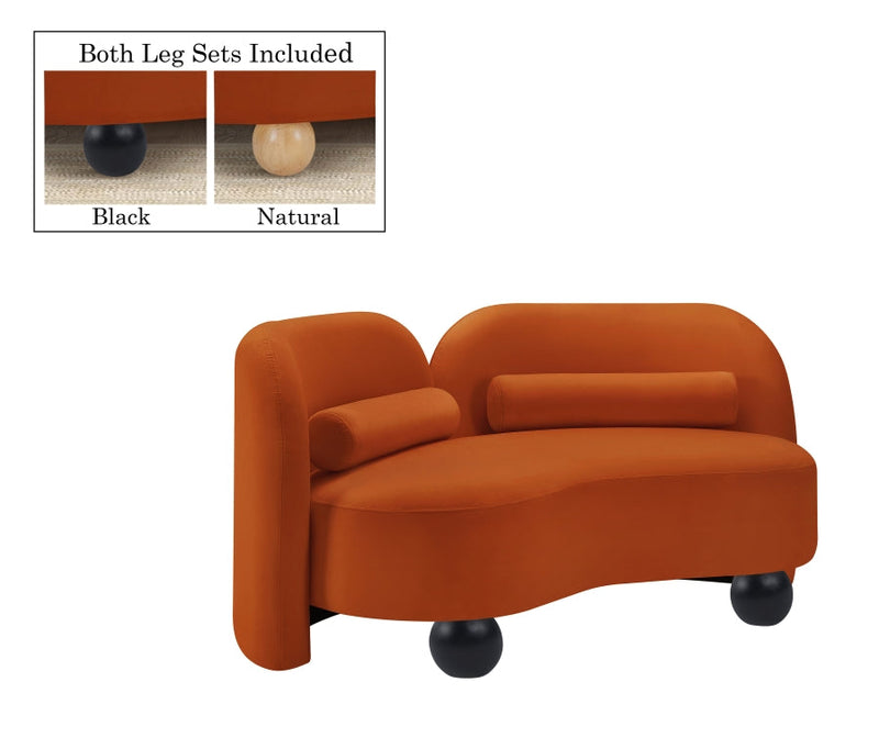 Daphne 64" Velvet Upholstered Loveseat in Cognac - 44002Cognac-L