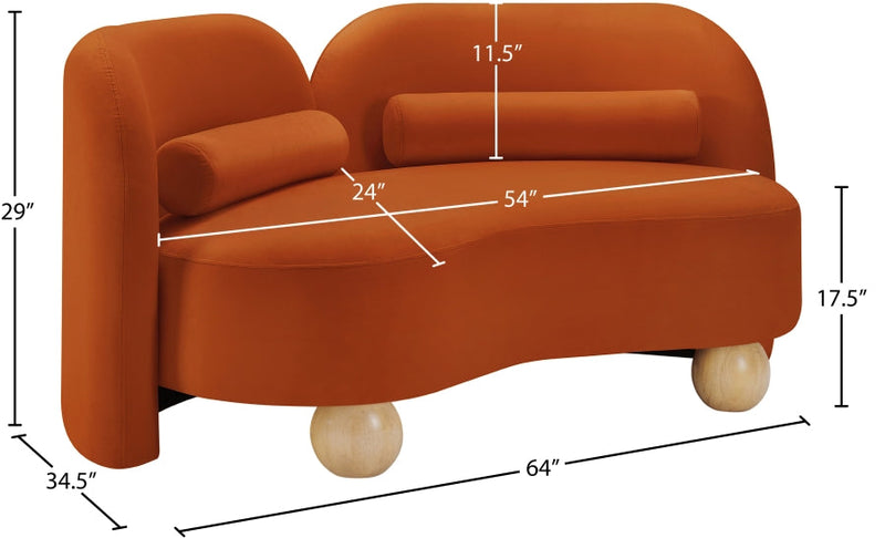 Daphne 64" Velvet Upholstered Loveseat in Cognac - 44002Cognac-L