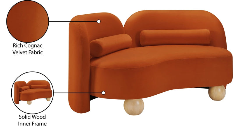 Daphne 64" Velvet Upholstered Loveseat in Cognac - 44002Cognac-L