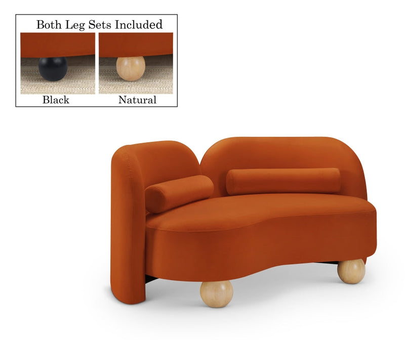 Daphne 64" Velvet Upholstered Loveseat in Cognac - 44002Cognac-L