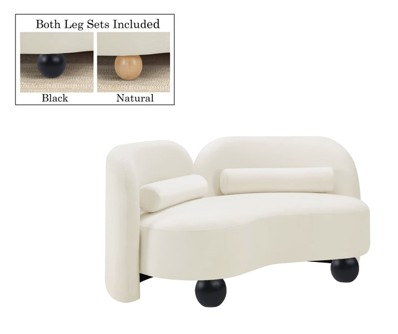 Daphne 64" Velvet Upholstered Loveseat in Cream - 44002Cream-L