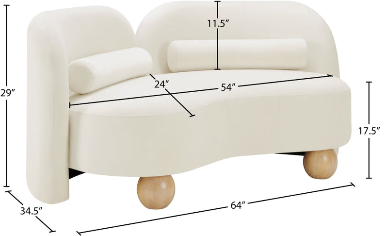 Daphne 64" Velvet Upholstered Loveseat in Cream - 44002Cream-L