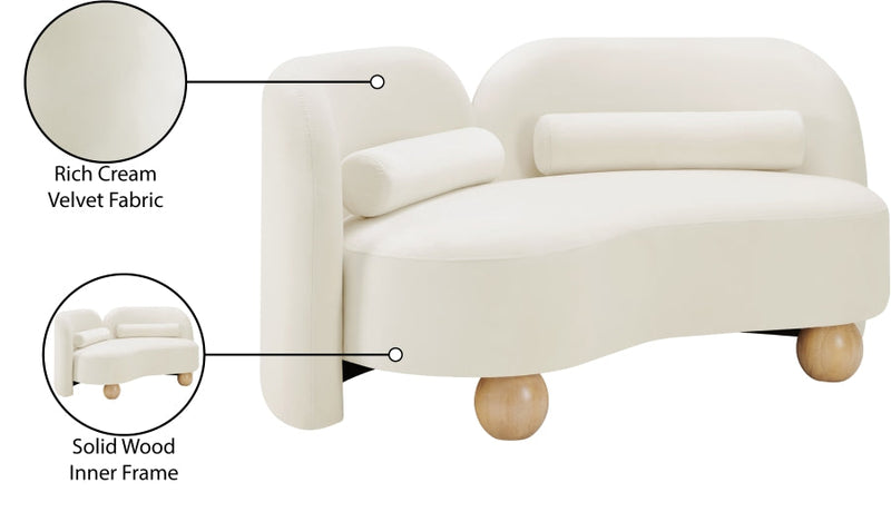 Daphne 64" Velvet Upholstered Loveseat in Cream - 44002Cream-L