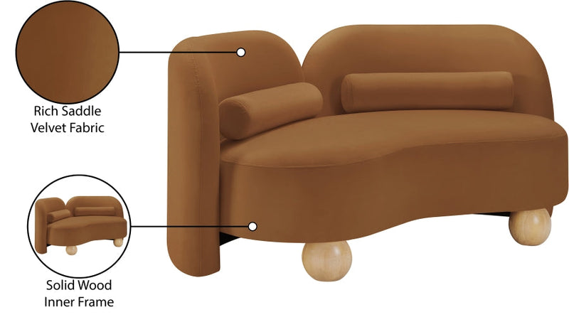 Daphne 64" Velvet Upholstered Loveseat in Saddle - 44002Saddle-L