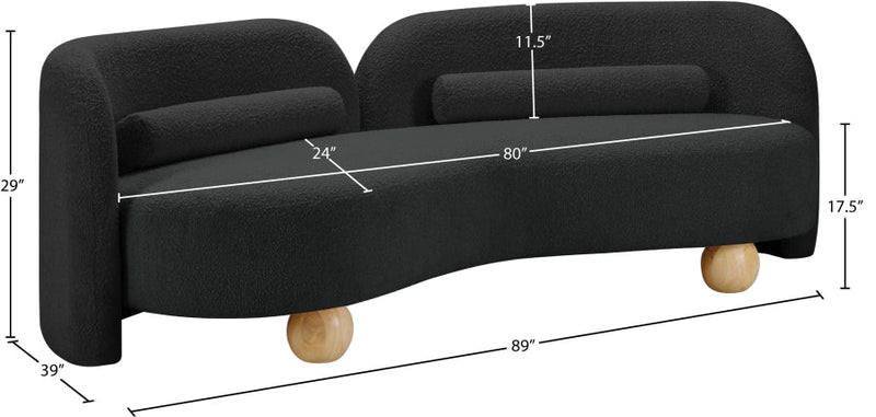 Daphne 89" Boucle Fabric Upholstered Sofa in Black - 44003Black-S