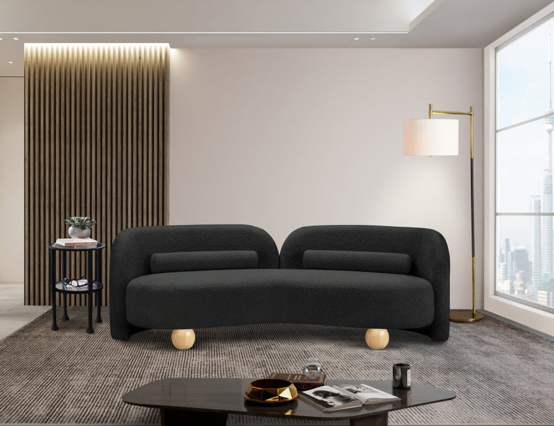 Daphne 89" Boucle Fabric Upholstered Sofa in Black - 44003Black-S