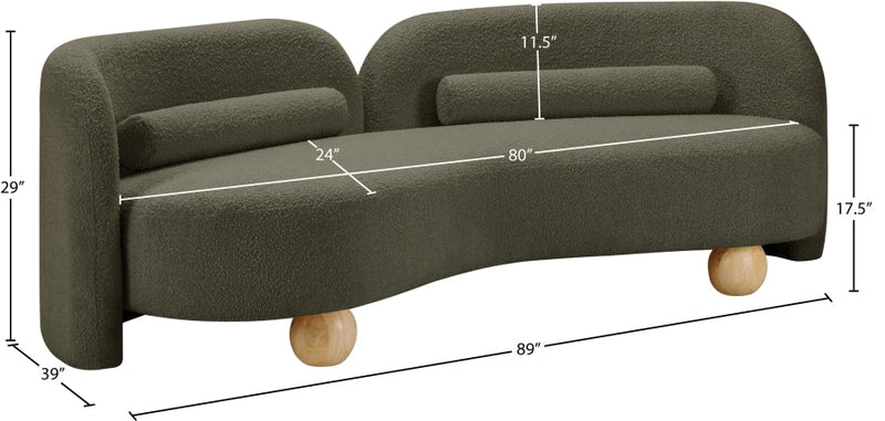 Daphne 89" Boucle Fabric Upholstered Sofa in Olive - 44003Olive-S