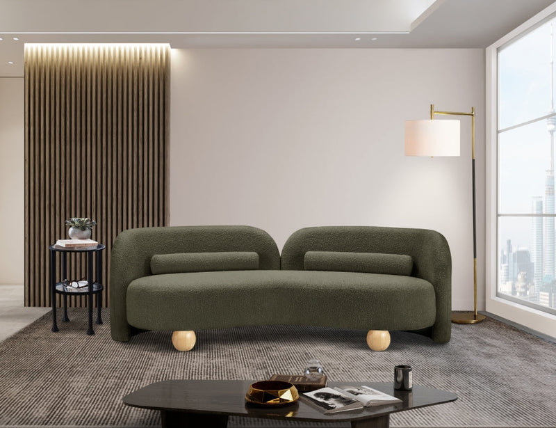Daphne 89" Boucle Fabric Upholstered Sofa in Olive - 44003Olive-S