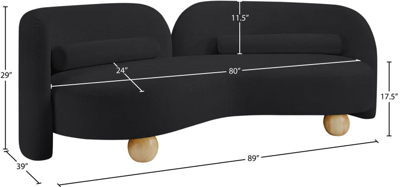 Daphne 89" Chenille Fabric Upholstered Sofa in Black - 44001Black-S
