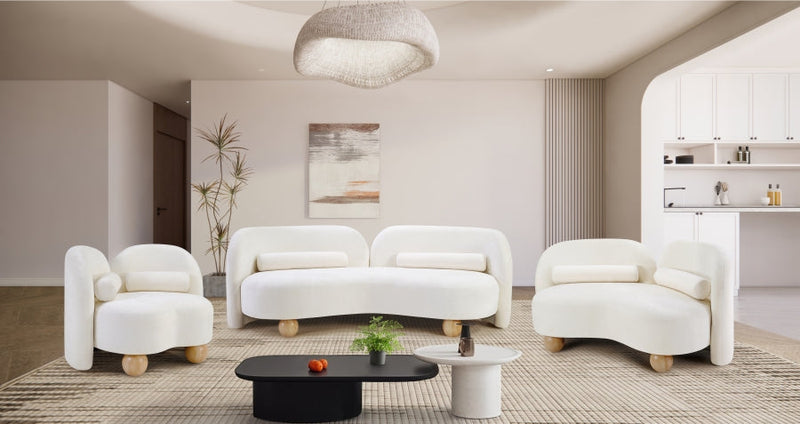 Daphne 89" Chenille Fabric Upholstered Sofa in Cream - 44001Cream-S