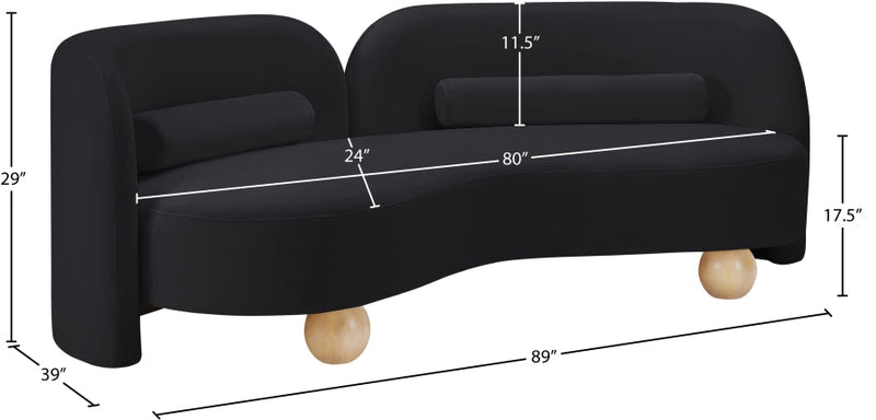 Daphne 89" Velvet Upholstered Sofa in Black - 44002Black-S