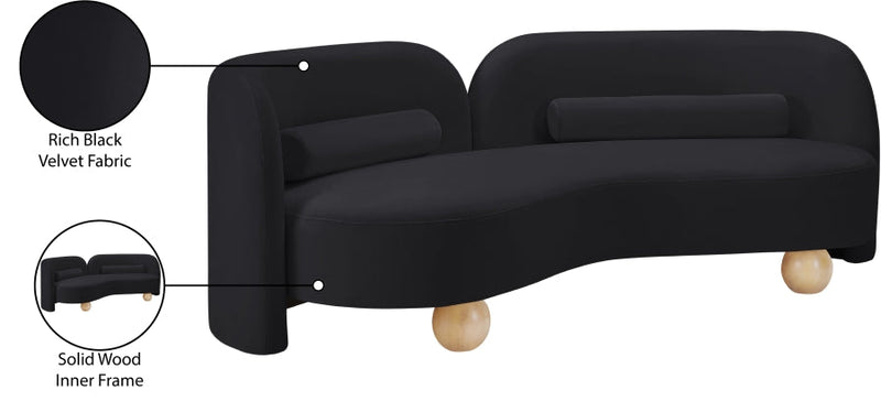 Daphne 89" Velvet Upholstered Sofa in Black - 44002Black-S