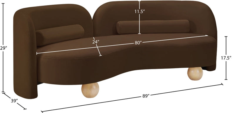 Daphne 89" Velvet Upholstered Sofa in Brown - 44002Brown-S