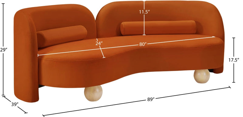 Daphne 89" Velvet Upholstered Sofa in Cognac - 44002Cognac-S