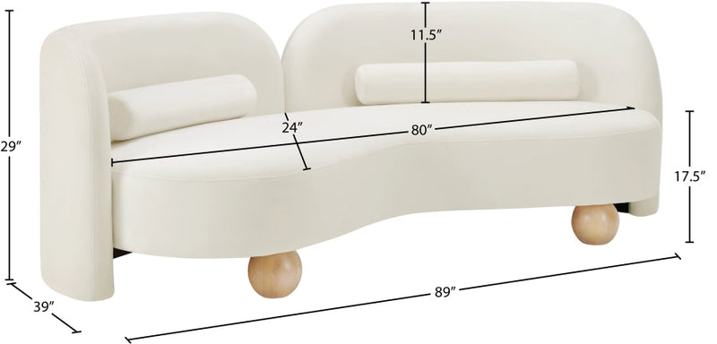 Daphne 89" Velvet Upholstered Sofa in Cream - 44002Cream-S
