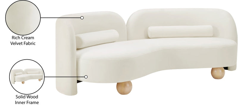Daphne 89" Velvet Upholstered Sofa in Cream - 44002Cream-S