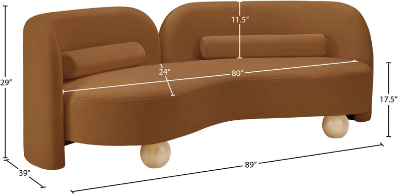 Daphne 89" Velvet Upholstered Sofa in Saddle - 44002Saddle-S